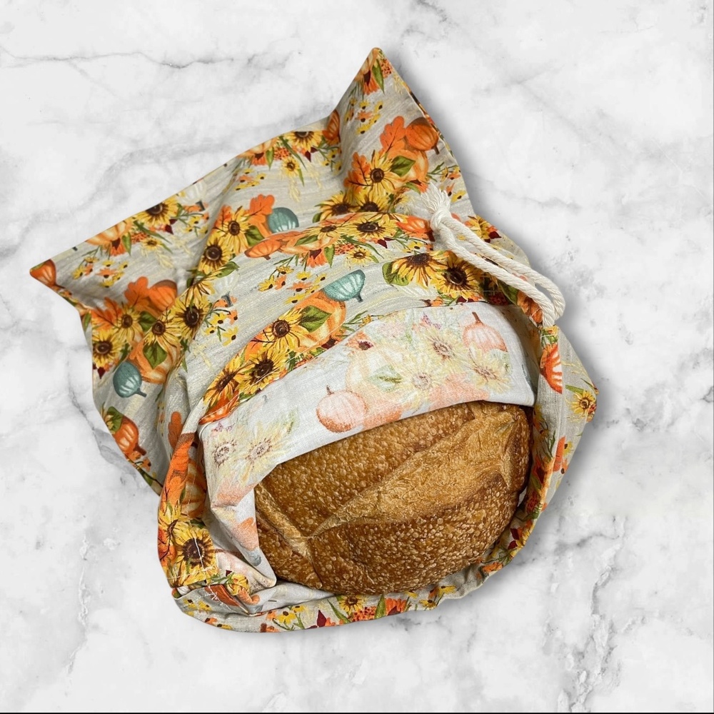 Thanksgiving Handmade Cotton Bread Bag + FREE Mason Jar Bonnet Included - Picture 3 of 12